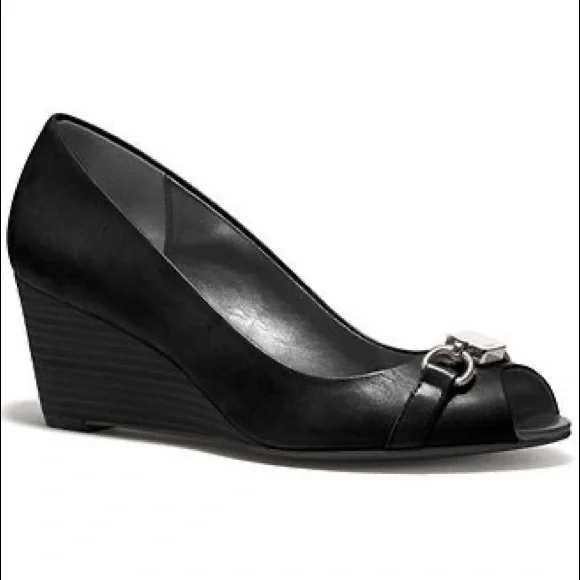 Coach temple wedge heels black left is 8/right is 8.5 - Picture 1 of 6